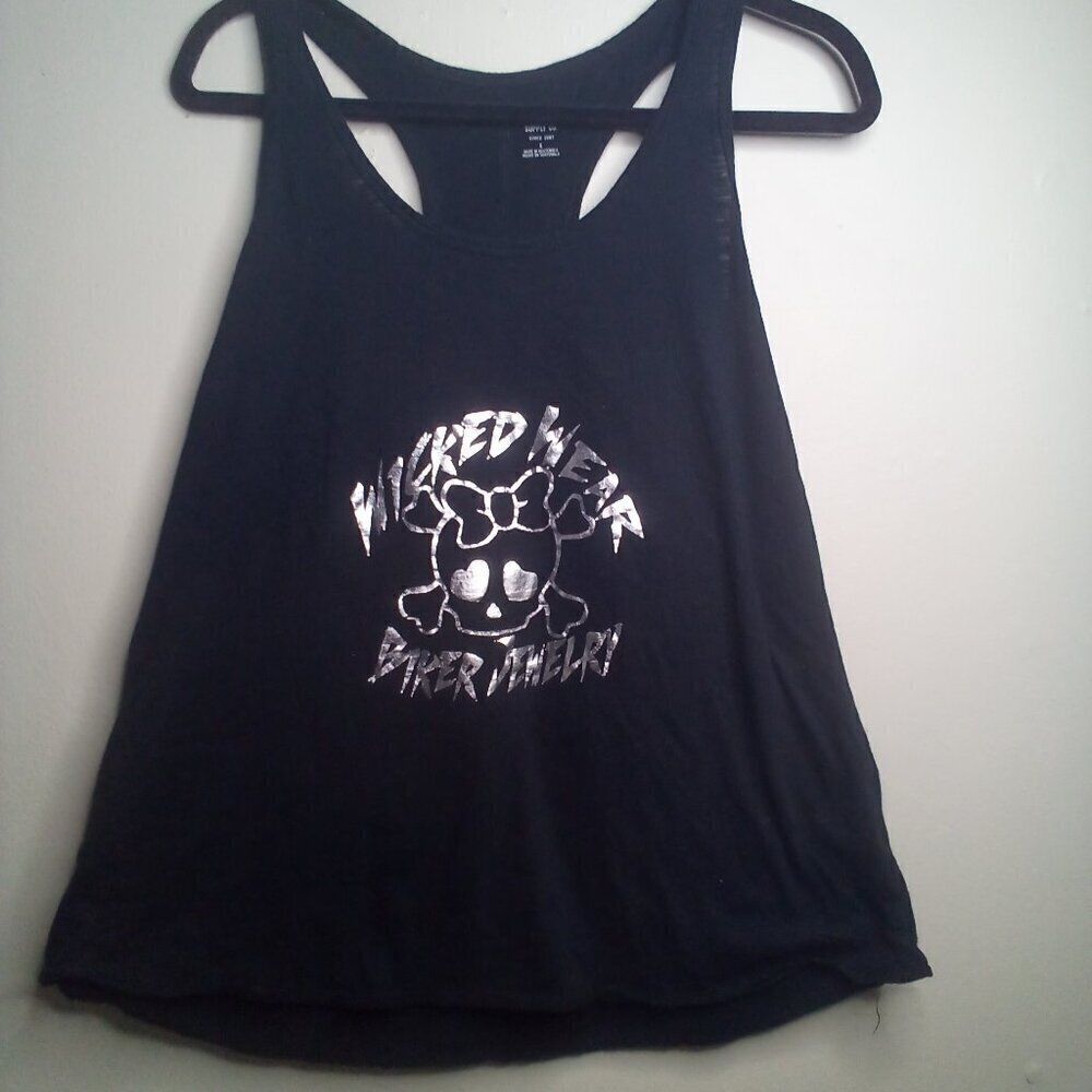 Mossimo Tank Top L Sleeveless Racer Back Wicked Wear Biker Jewelry Black